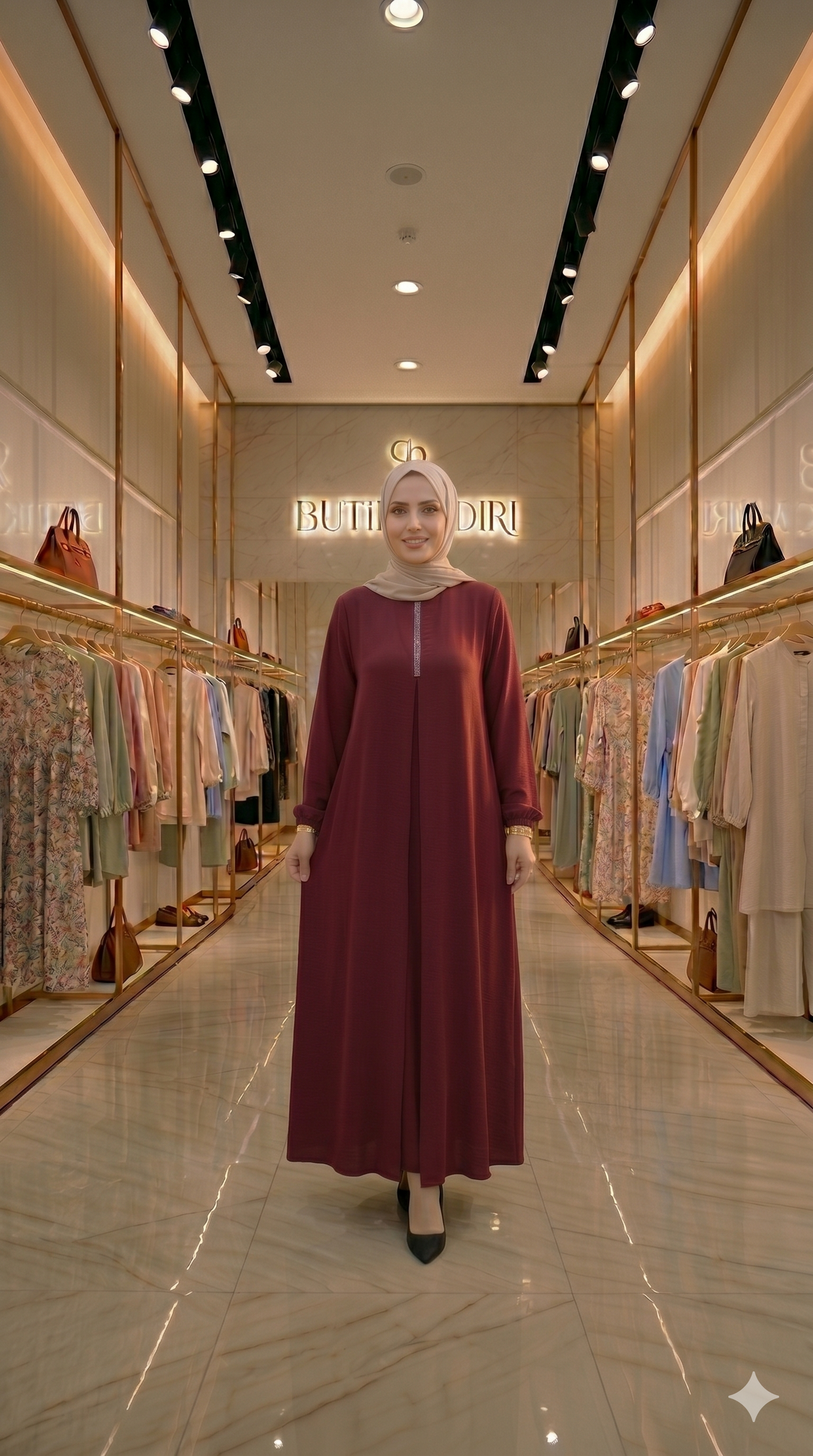 Taşlı Elbise - Bordo