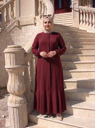 3 Düğmeli Elbise - Bordo - ön görünüm