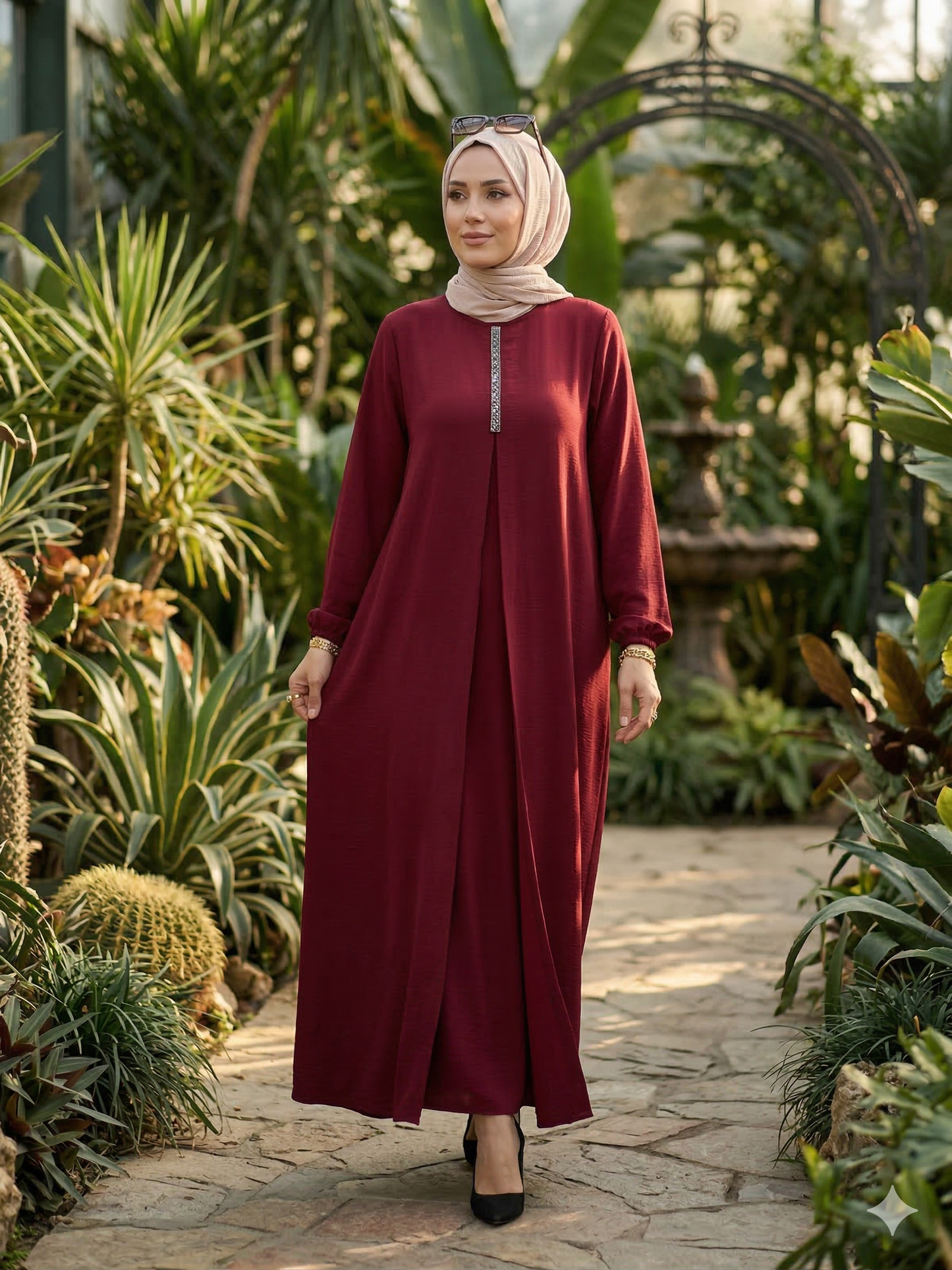 Bordo Taşlı Elbise