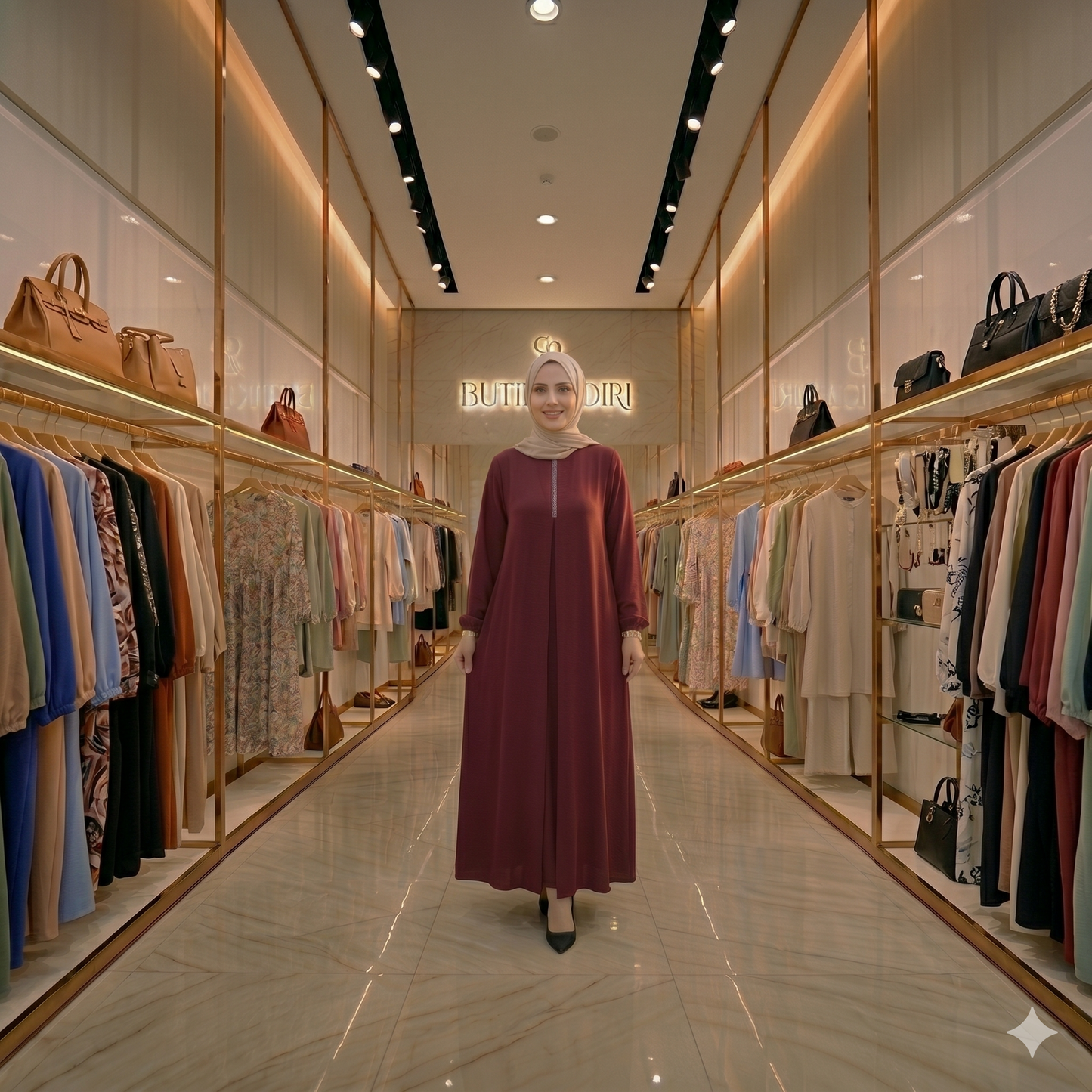 Taşlı Elbise - Bordo