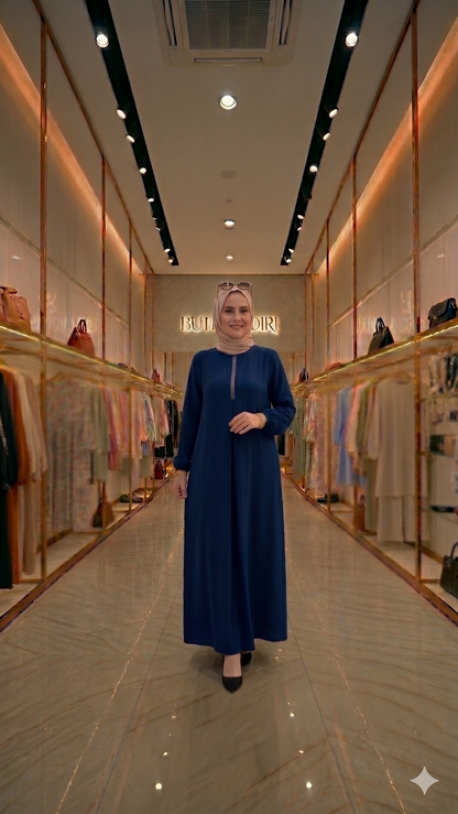 Taşlı Elbise - Lacivert