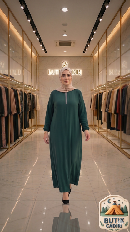 Taşlı Elbise - Yeşil